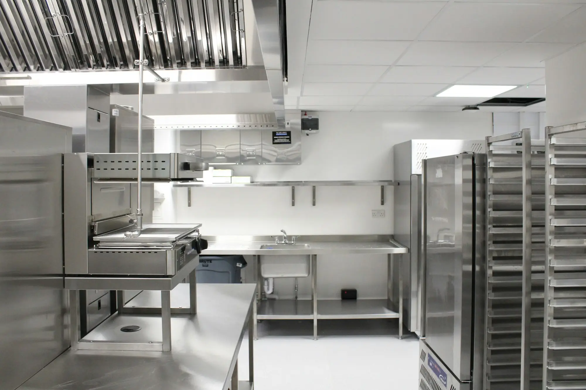 Stainless steel commercial kitchen equipment ready for reuse